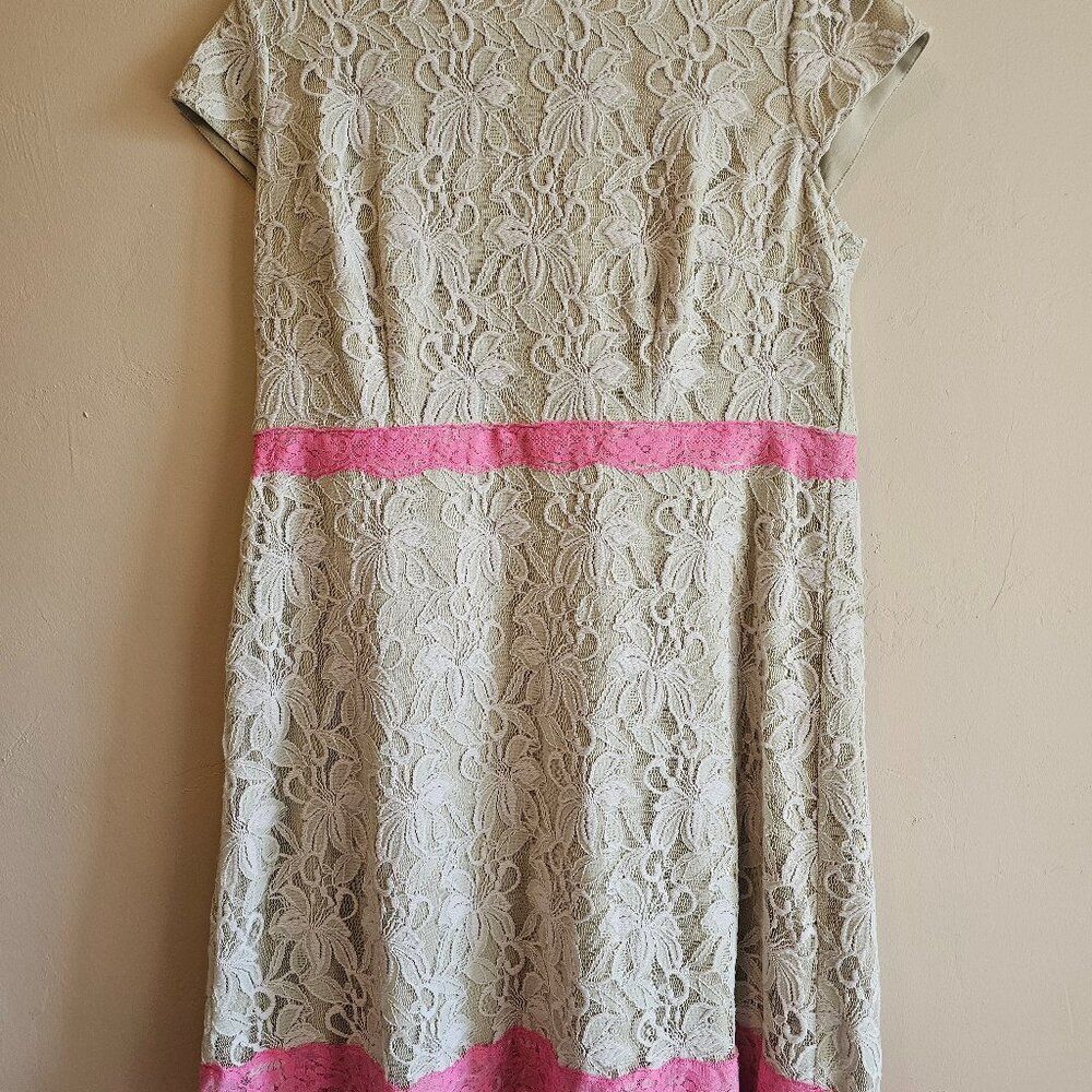 Danny and Nicole Dress Womens Size 12 Cream/Pink Lace  Lined Exposed Zip Boho